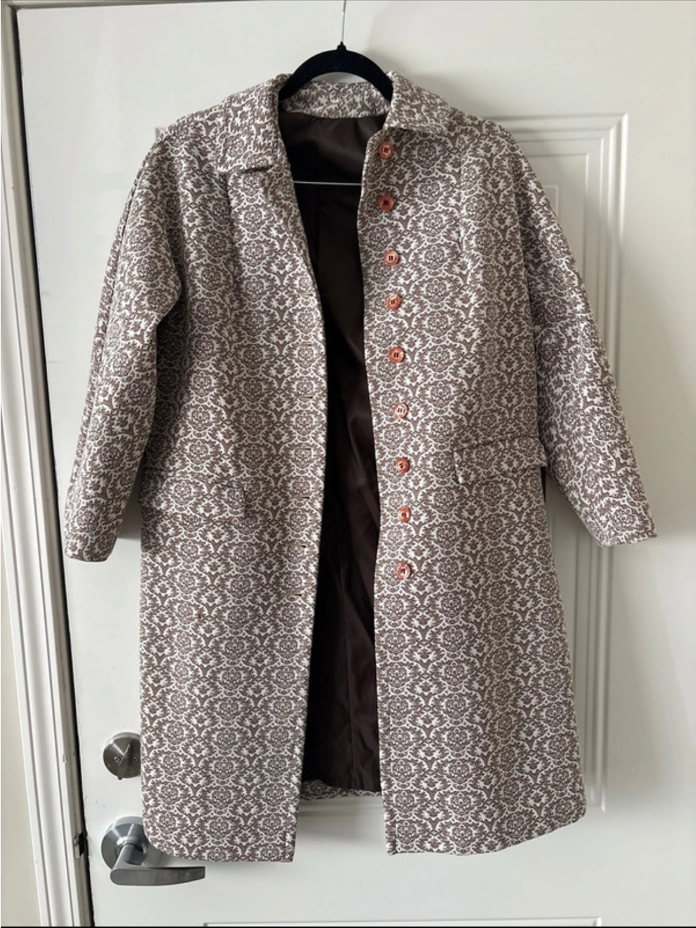 Women's Taupe Patterned Teddy Coat - Classic Button Front